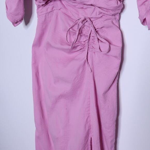 FREE PEOPLE Looking Stunning Midi Dress Pink Ruched Low Back Slit Hem Women's XS - Picture 8 of 15